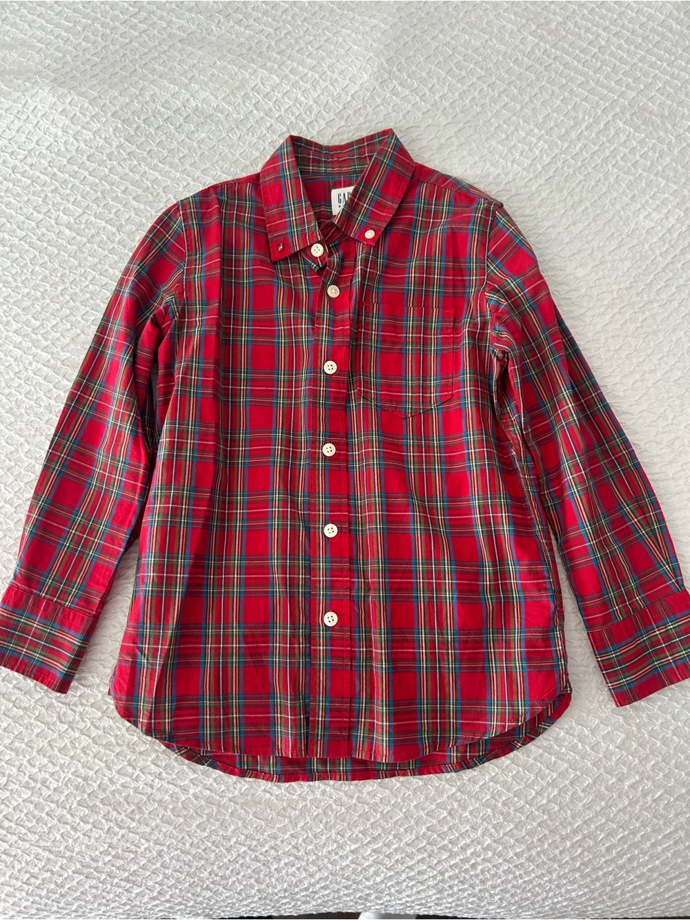 Gap kids boys 6-7 button down dress shirt red plaid